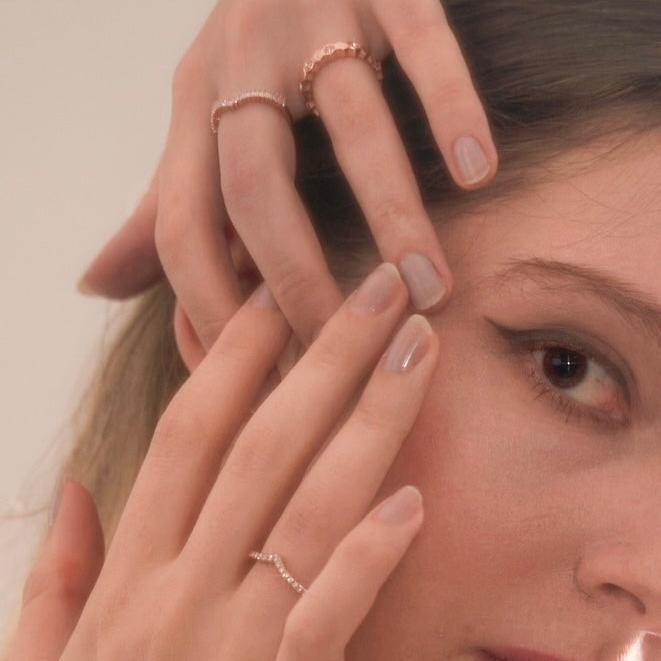 Chances（2 Rings Set) Rings Stack, Emerald Cut crystals, 18k RoseGold, Swarovski crystal