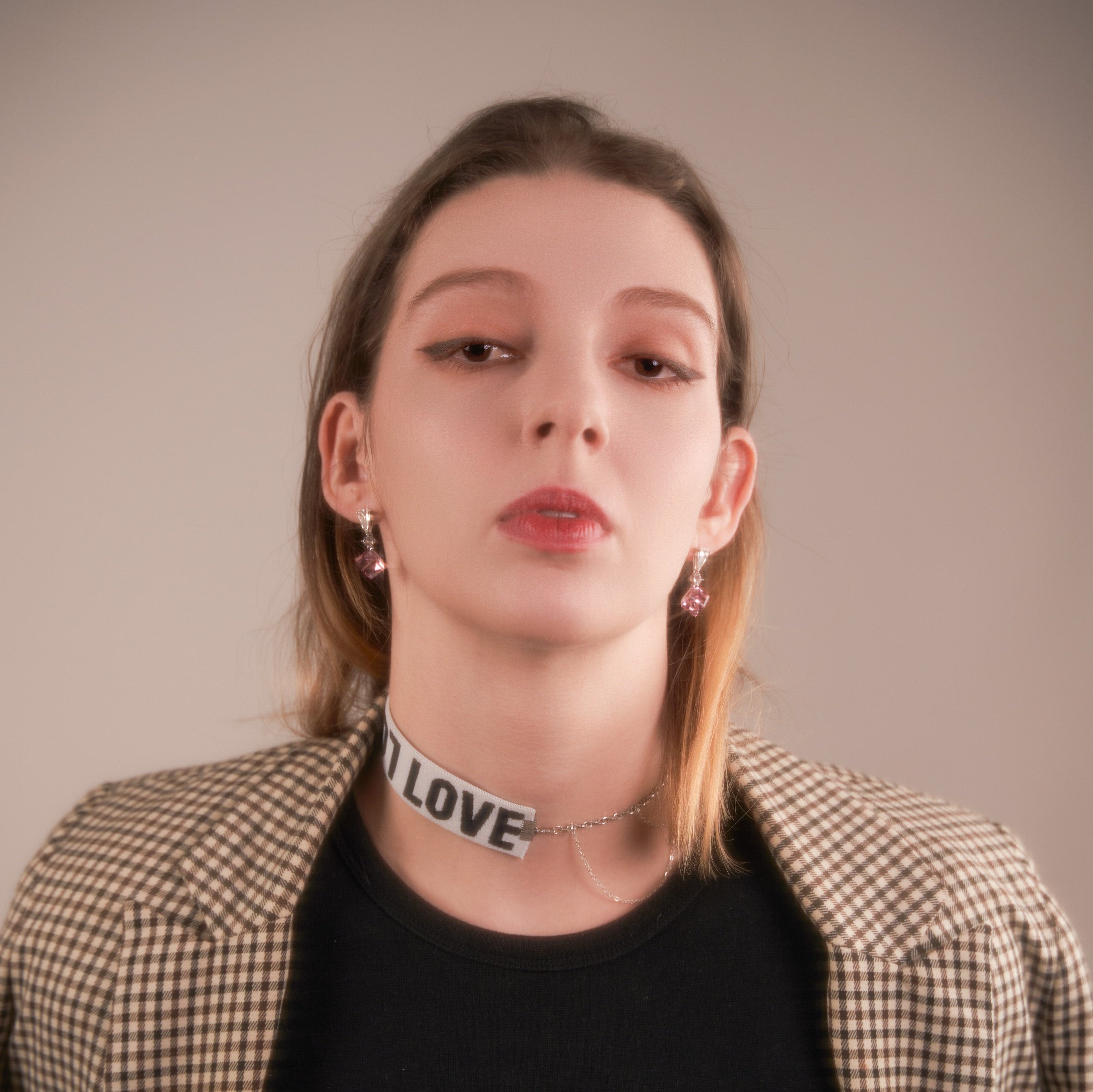 Illusionist | Cube pink crystal, Swarovski crystal, short magical earrings 3d