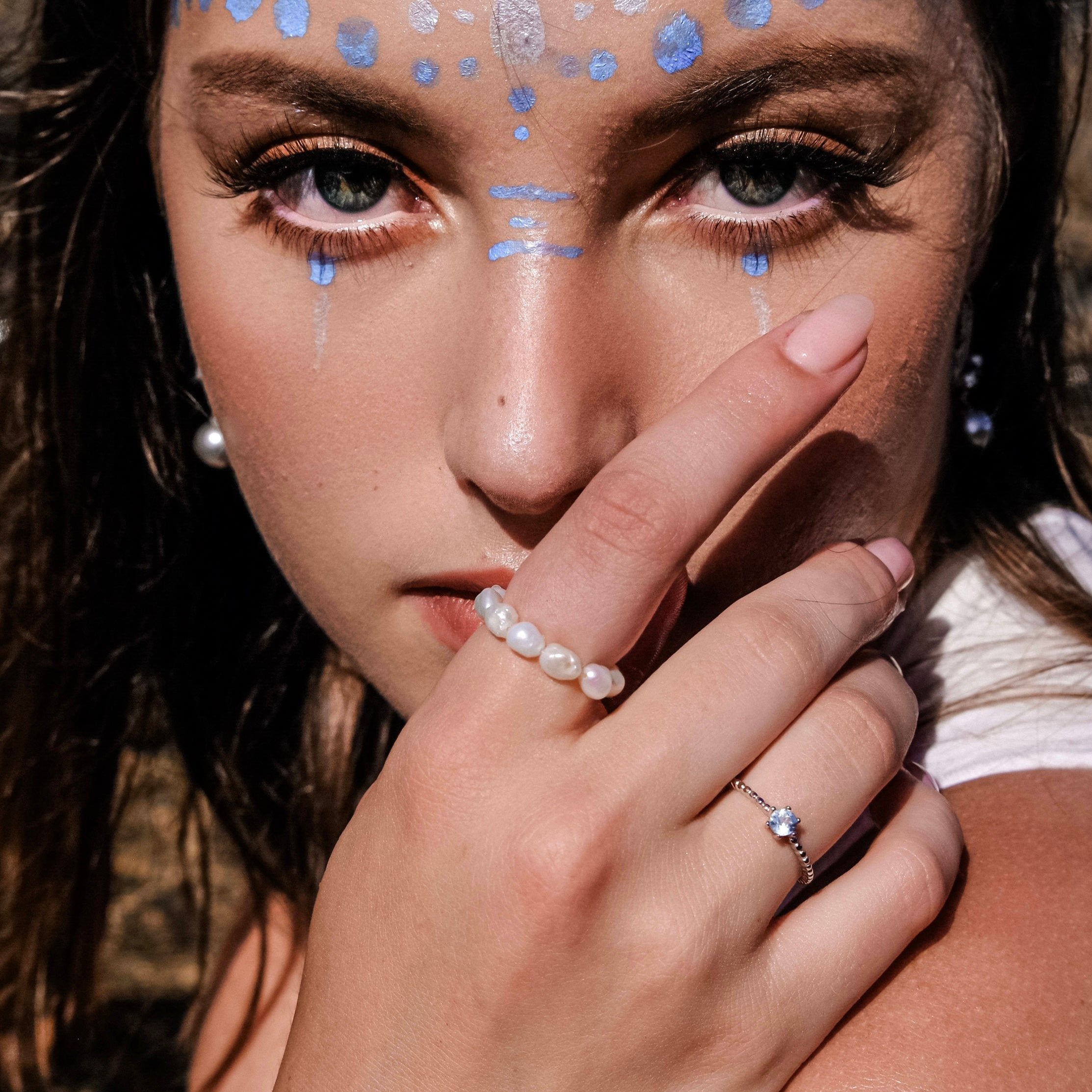 Airy Poison | Sky Blue Topaz ring- Platinum- Buy one Get one pearl ring FREE