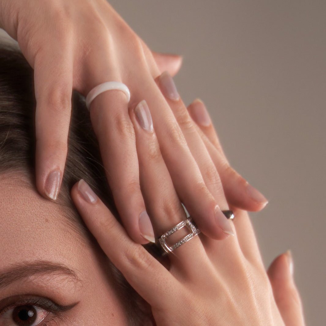 Happens | Collection Magician - Three rings set, ceramics, Swa crystals