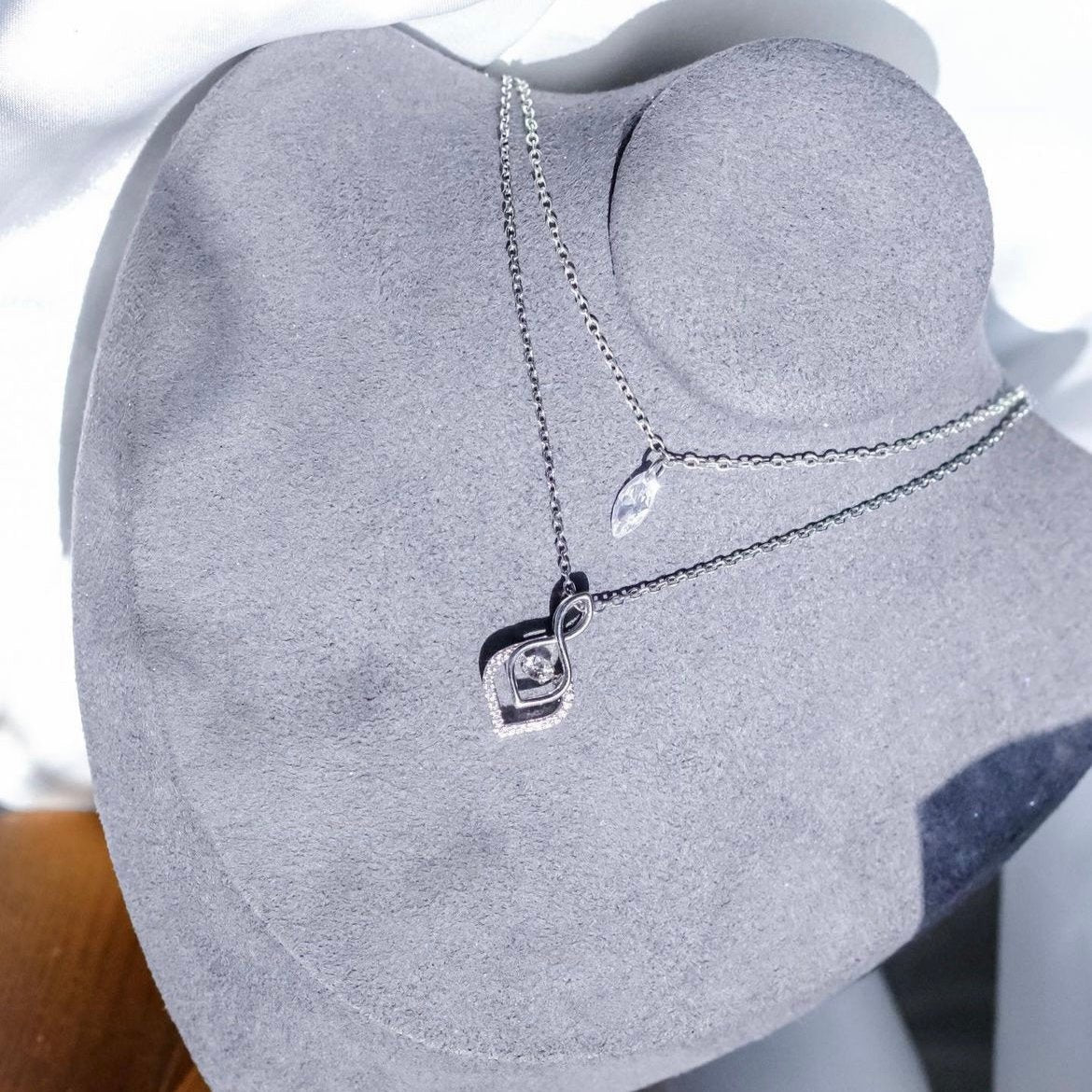 Name | Collection Spirited Away - Silver double layer necklace with Swarovski crystals dancing stone pendant