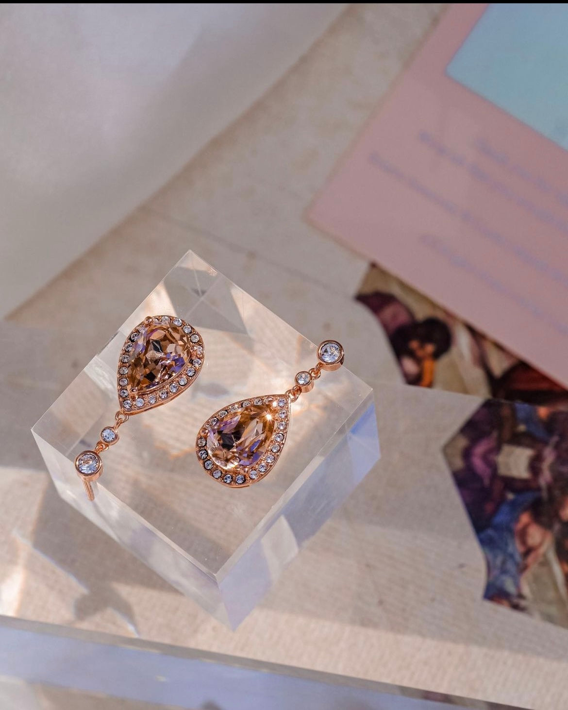 Sunset Glow | Collection Bible - Rose coloured Swarovski crystal princess elegant earrings
