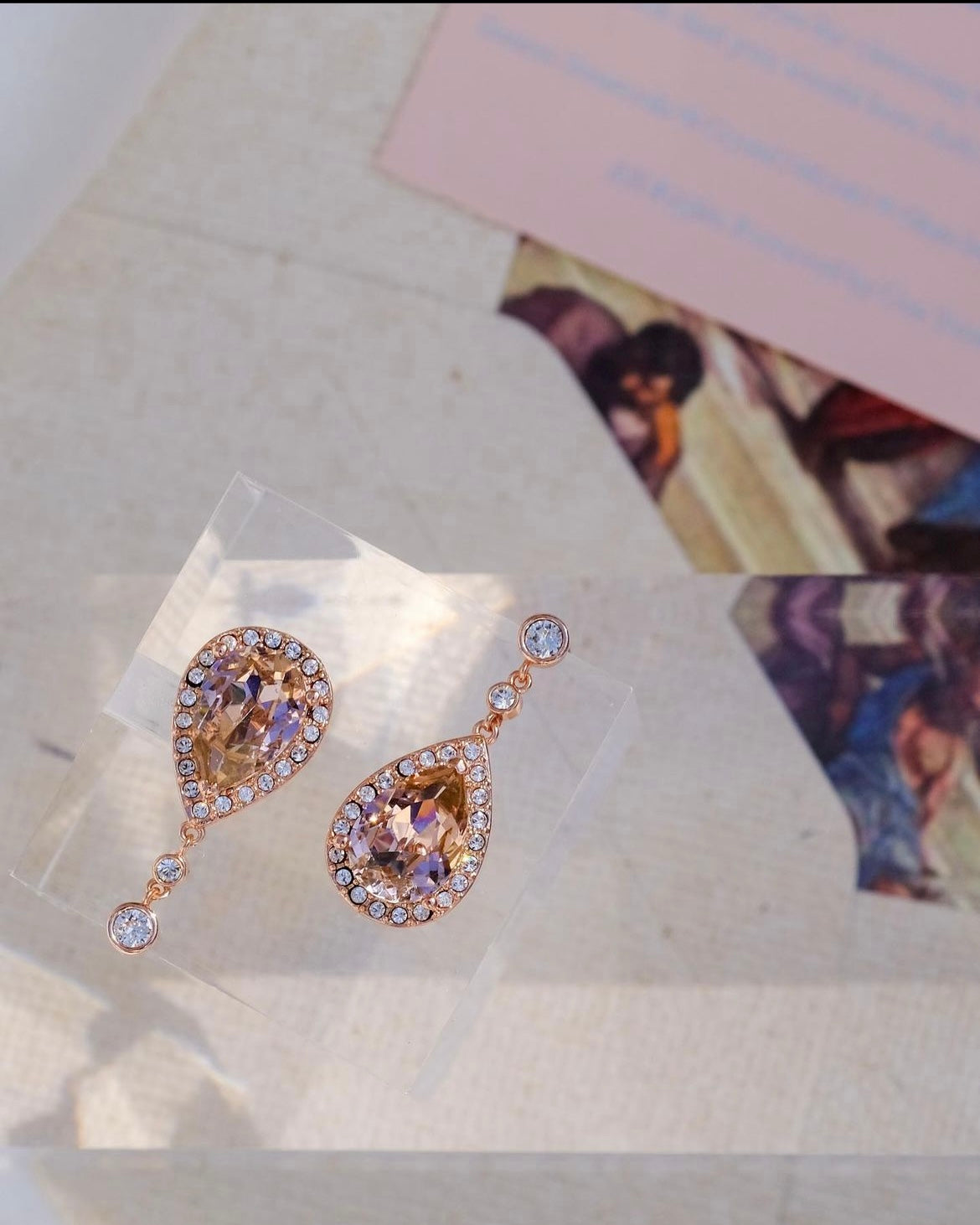 Sunset Glow | Collection Bible - Rose coloured Swarovski crystal princess elegant earrings