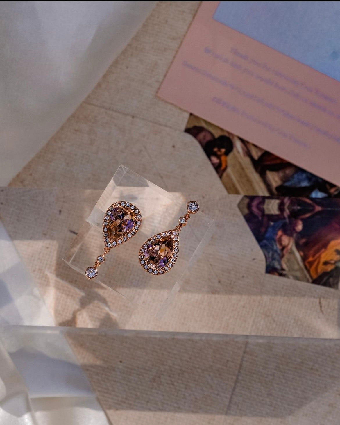 Sunset Glow | Collection Bible - Rose coloured Swarovski crystal princess elegant earrings