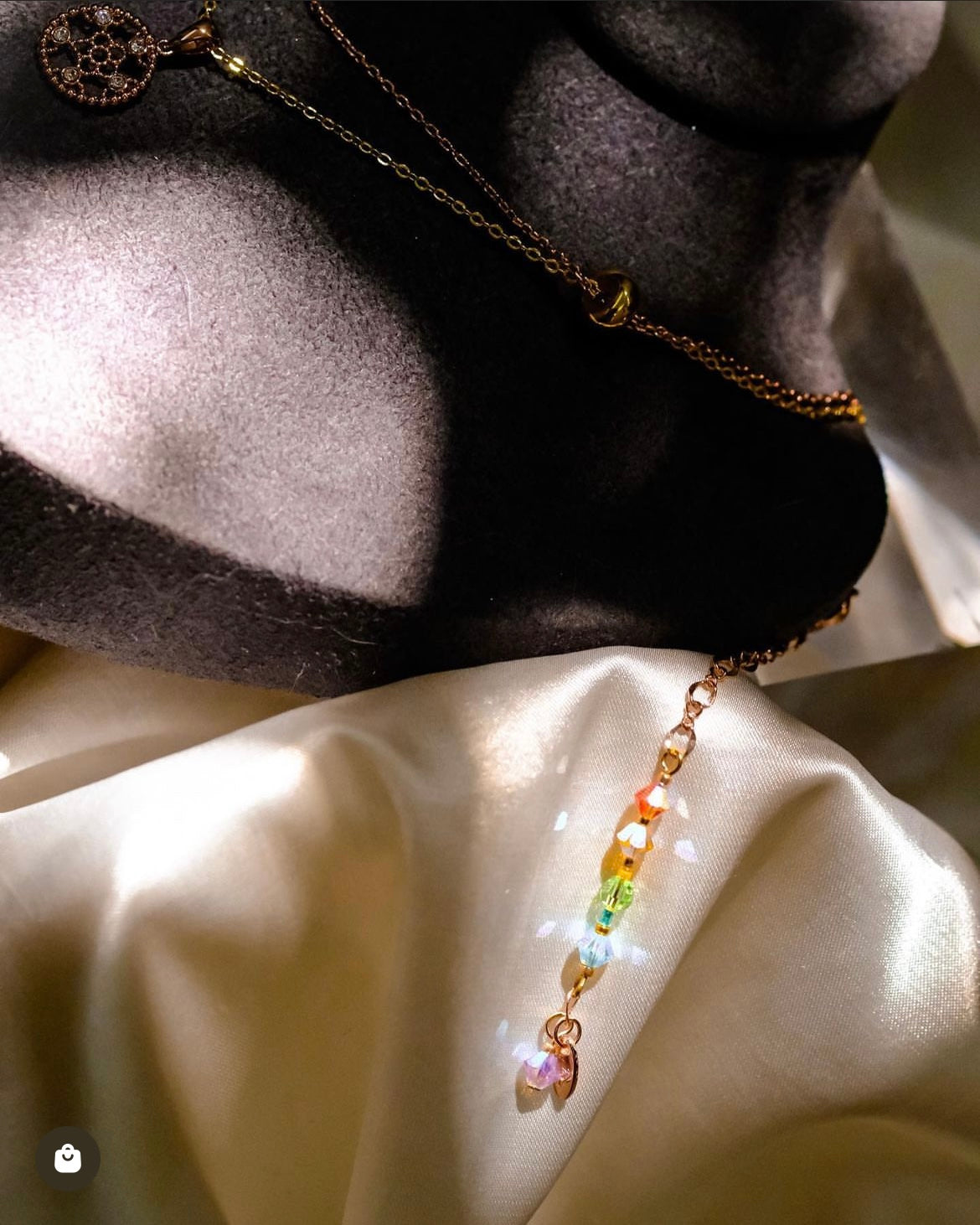 Stained Glass | Collection cathedral - Desginer multi-way necklace: Double chain plated with 18k Gold and Swa crystals