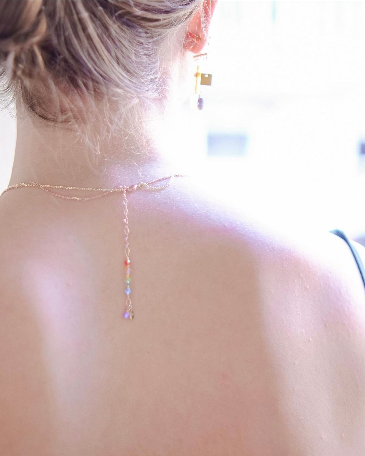 Stained Glass | Collection cathedral - Desginer multi-way necklace: Double chain plated with 18k Gold and Swa crystals