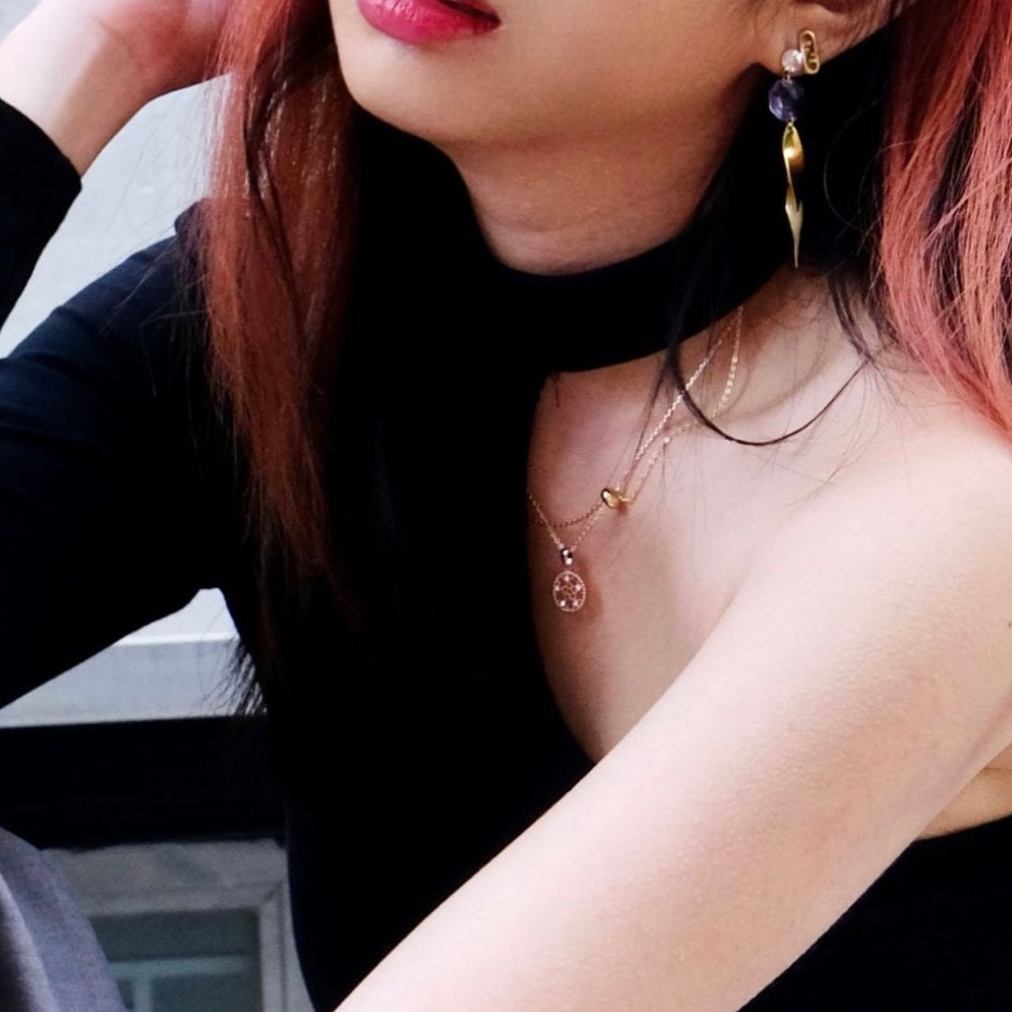 Stained Glass | Collection cathedral - Desginer multi-way necklace: Double chain plated with 18k Gold and Swa crystals