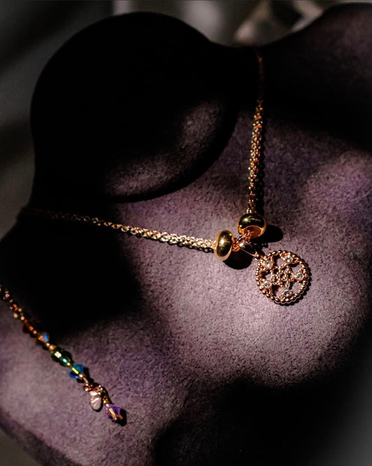 Stained Glass | Collection cathedral - Desginer multi-way necklace: Double chain plated with 18k Gold and Swa crystals