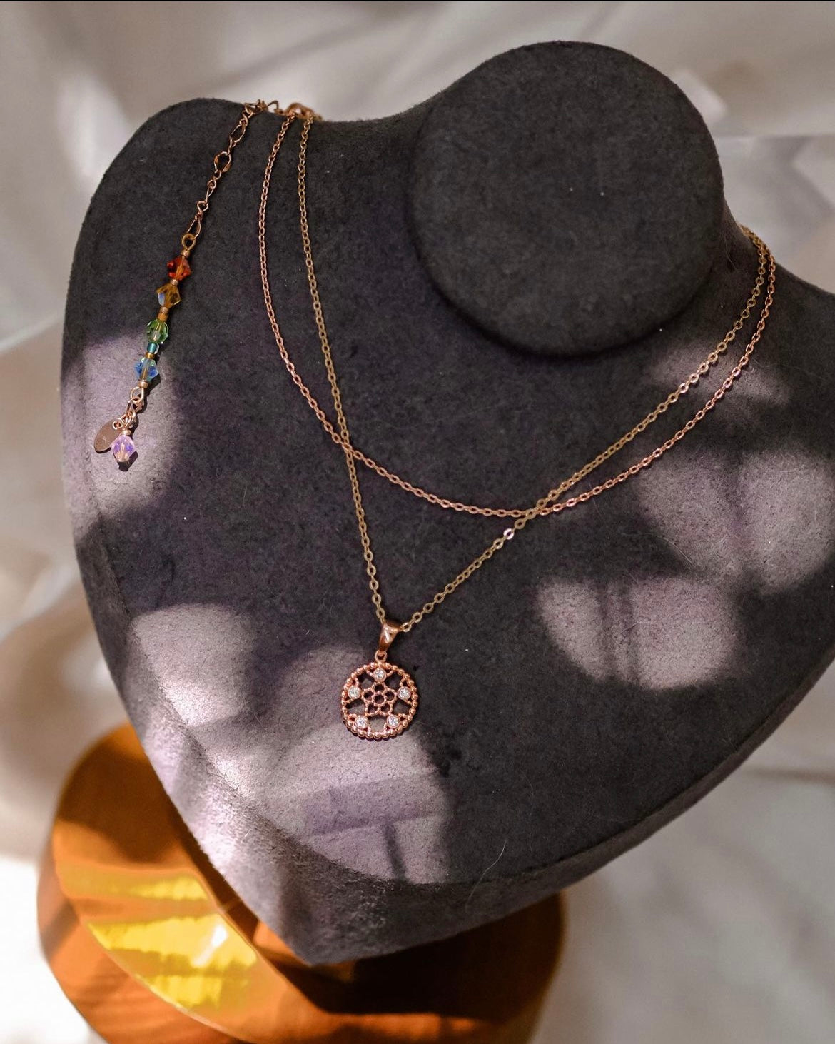 Stained Glass | Collection cathedral - Desginer multi-way necklace: Double chain plated with 18k Gold and Swa crystals