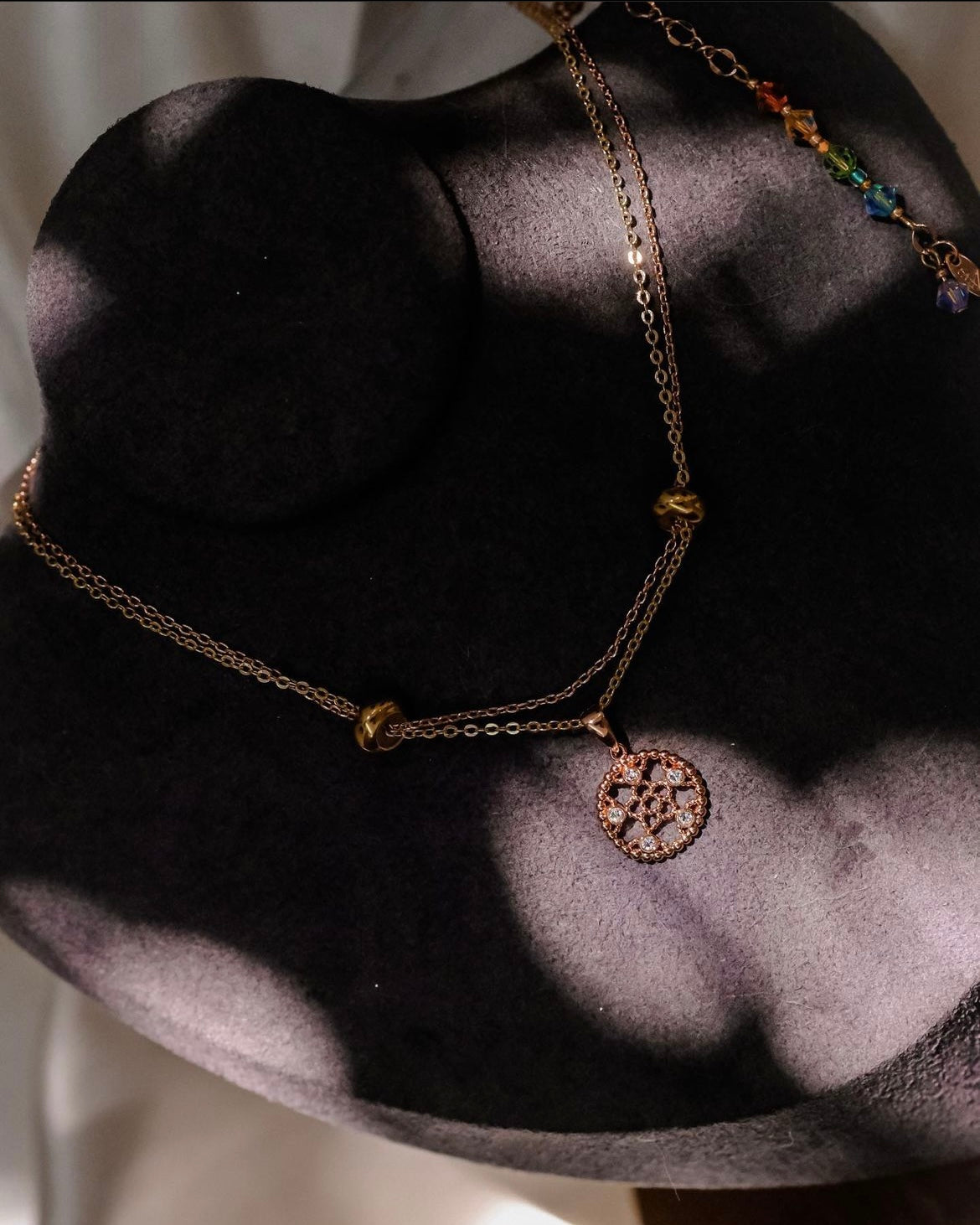 Stained Glass | Collection cathedral - Desginer multi-way necklace: Double chain plated with 18k Gold and Swa crystals