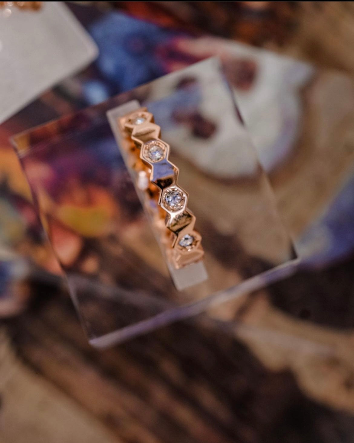 Honey Comb | Hidden Collection- Hexagon rings with 18k Rose gold and Swa crystals