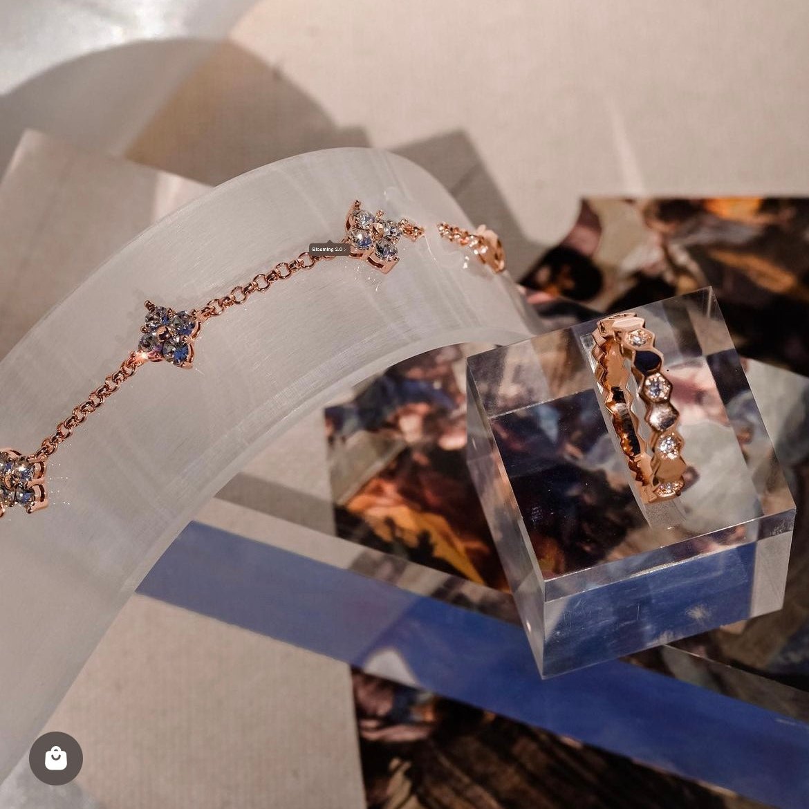 Honey Comb | Hidden Collection- Hexagon rings with 18k Rose gold and Swa crystals