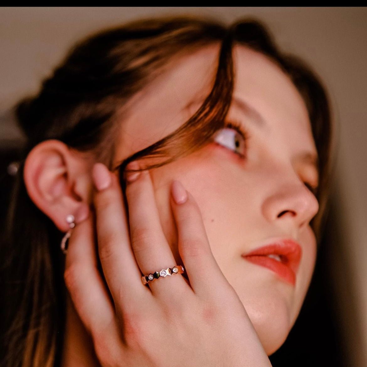 Honey Comb | Hidden Collection- Hexagon rings with 18k Rose gold and Swa crystals