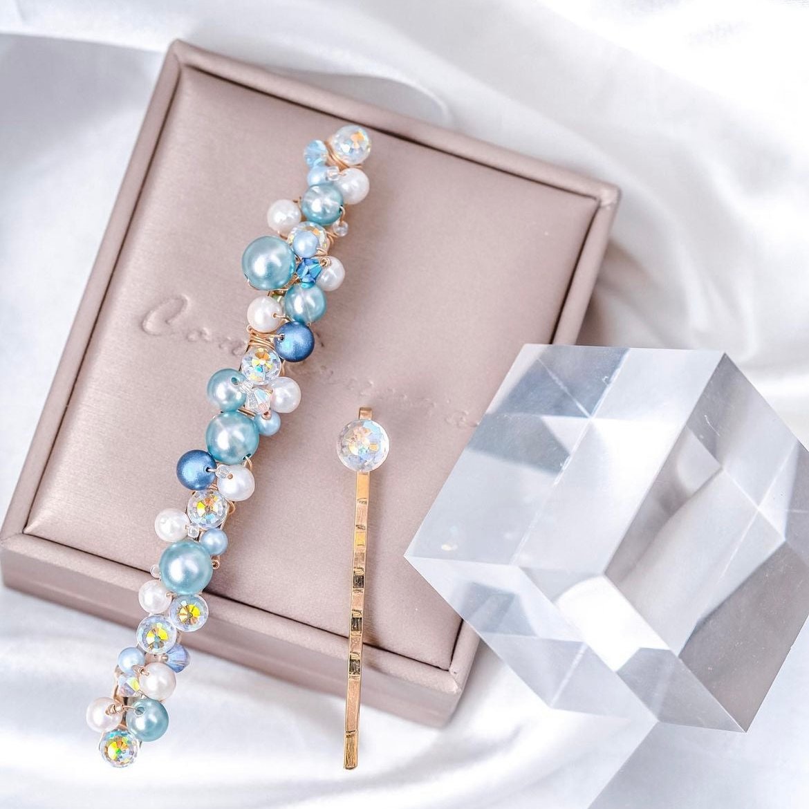 Haku | Collection Spirited Away - Handmade elegant Long Hair clip embedded with Swarovski crystals and pearls