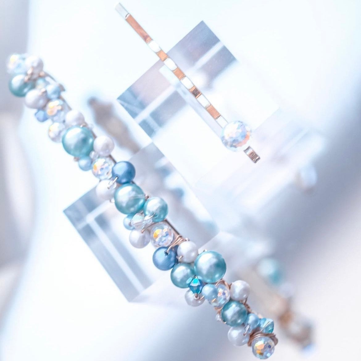 Haku | Collection Spirited Away - Handmade elegant Long Hair clip embedded with Swarovski crystals and pearls