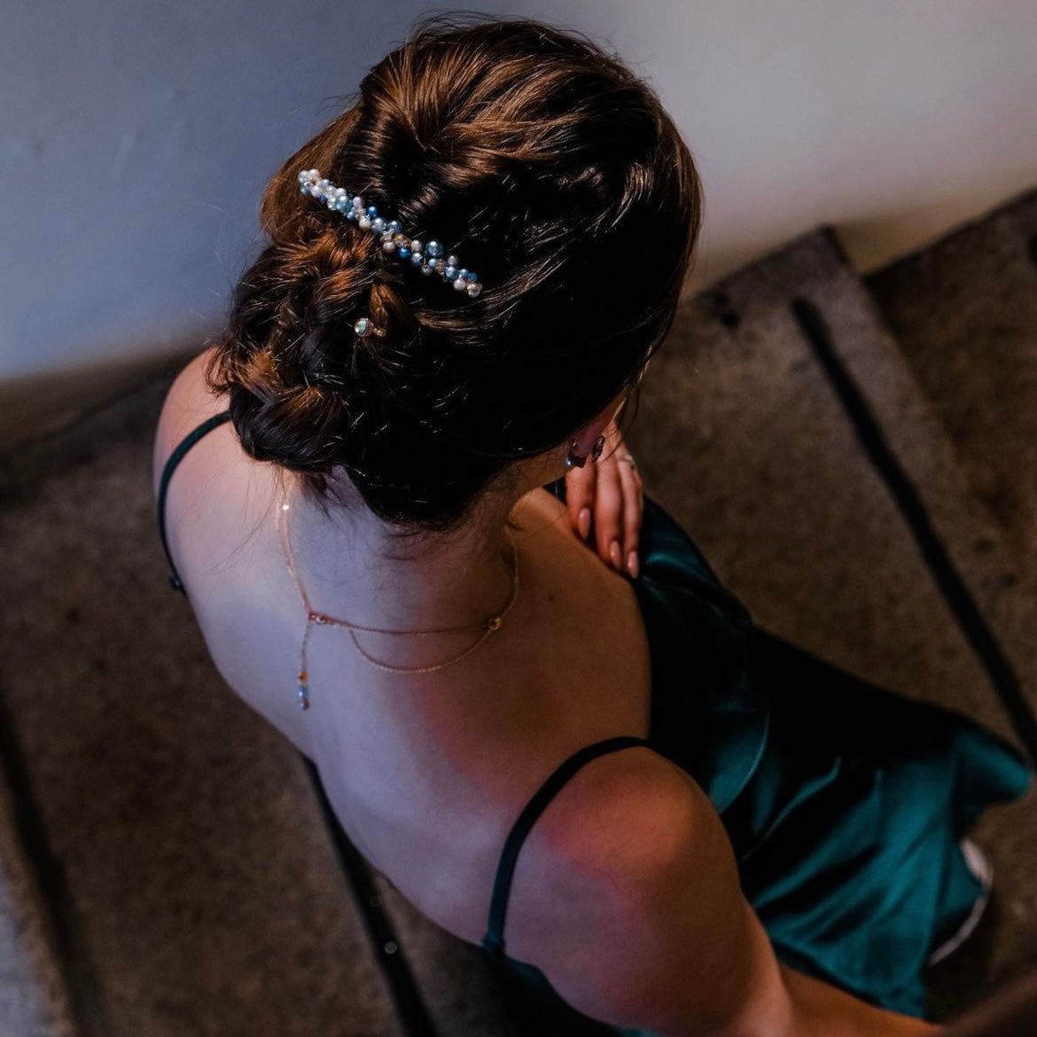 Haku | Collection Spirited Away - Handmade elegant Long Hair clip embedded with Swarovski crystals and pearls