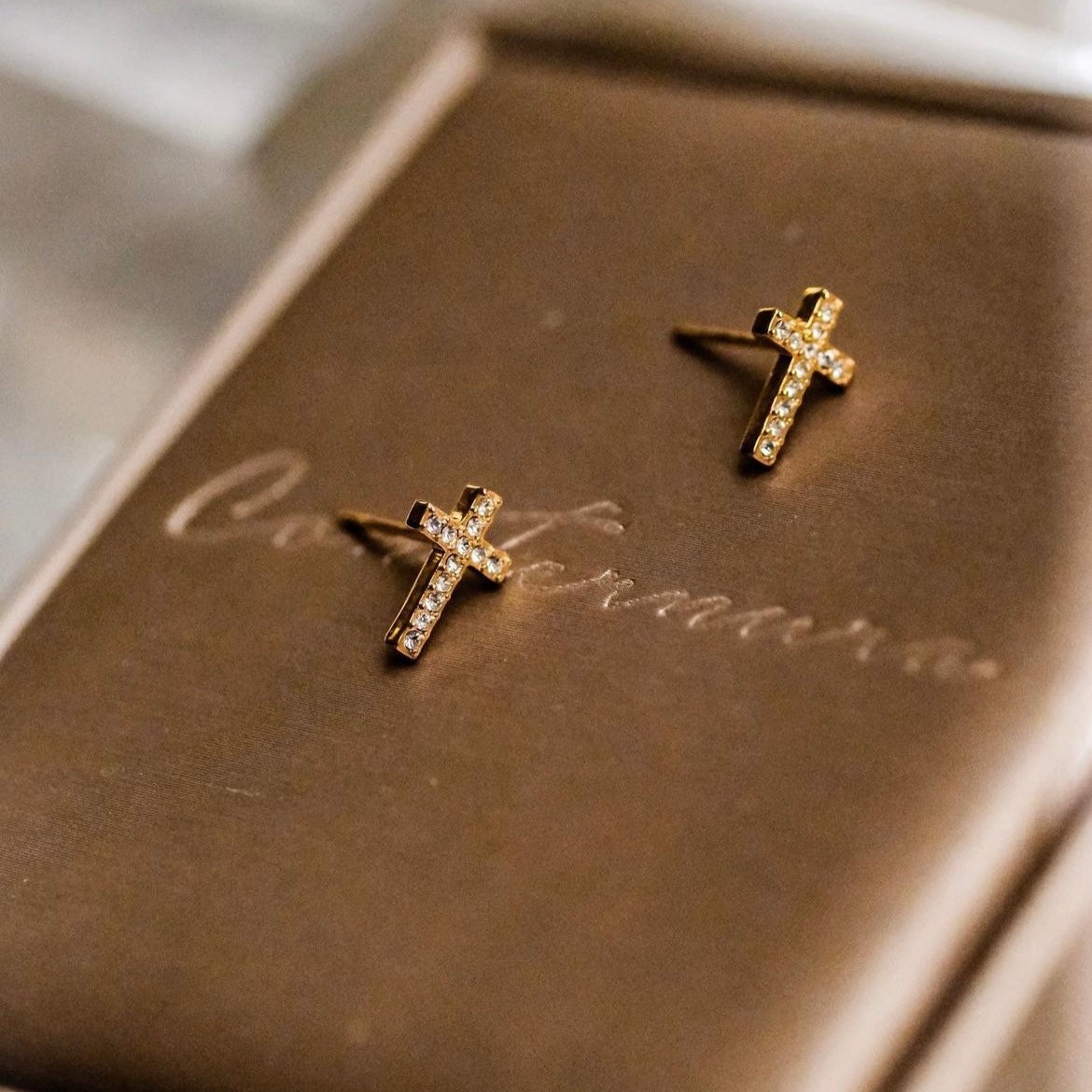 Mini Cross | Petite cross shaped earrings embedded with Swarovski crystals