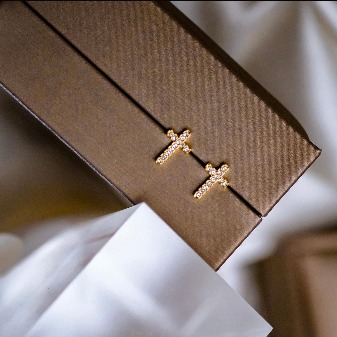 Mini Cross | Petite cross shaped earrings embedded with Swarovski crystals