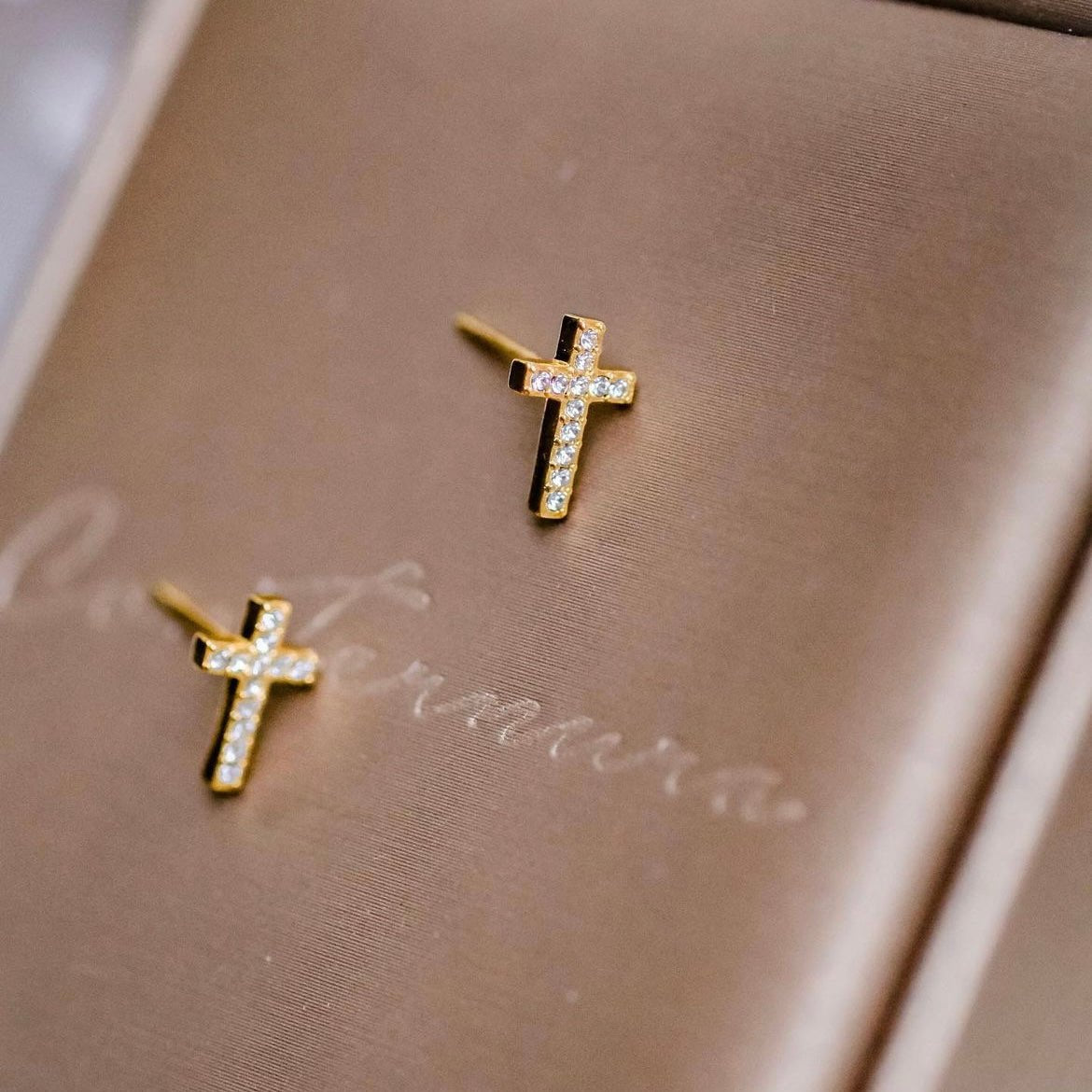 Mini Cross | Petite cross shaped earrings embedded with Swarovski crystals