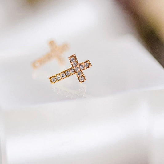 Mini Cross | Petite cross shaped earrings embedded with Swarovski crystals