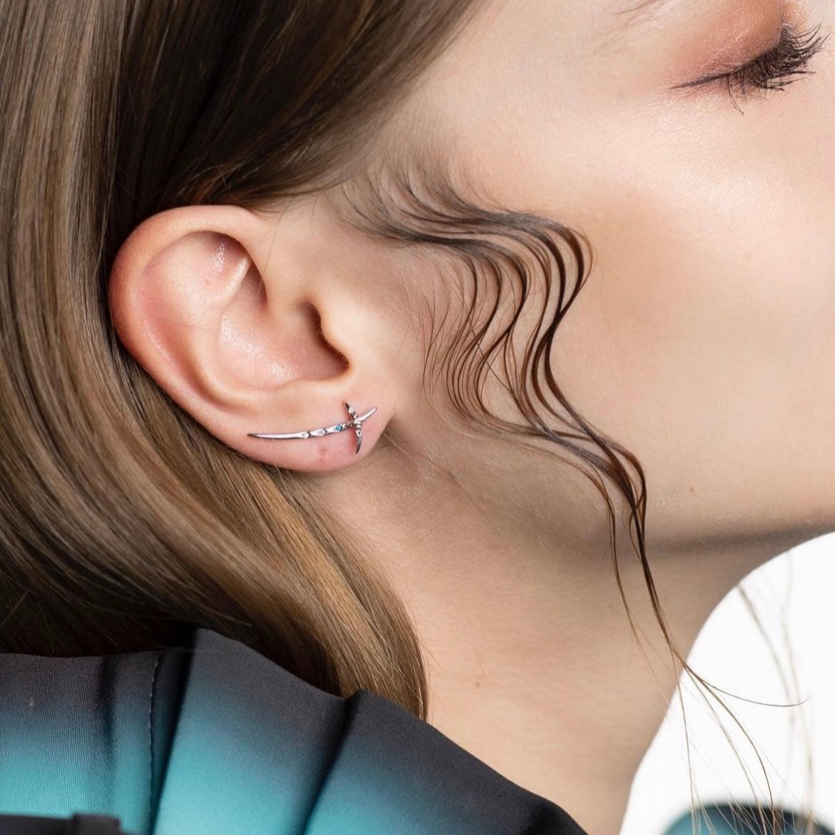 Fight for Us | CT Original Designer earrings- Sword like embedded with three colors of Swarovski crystal