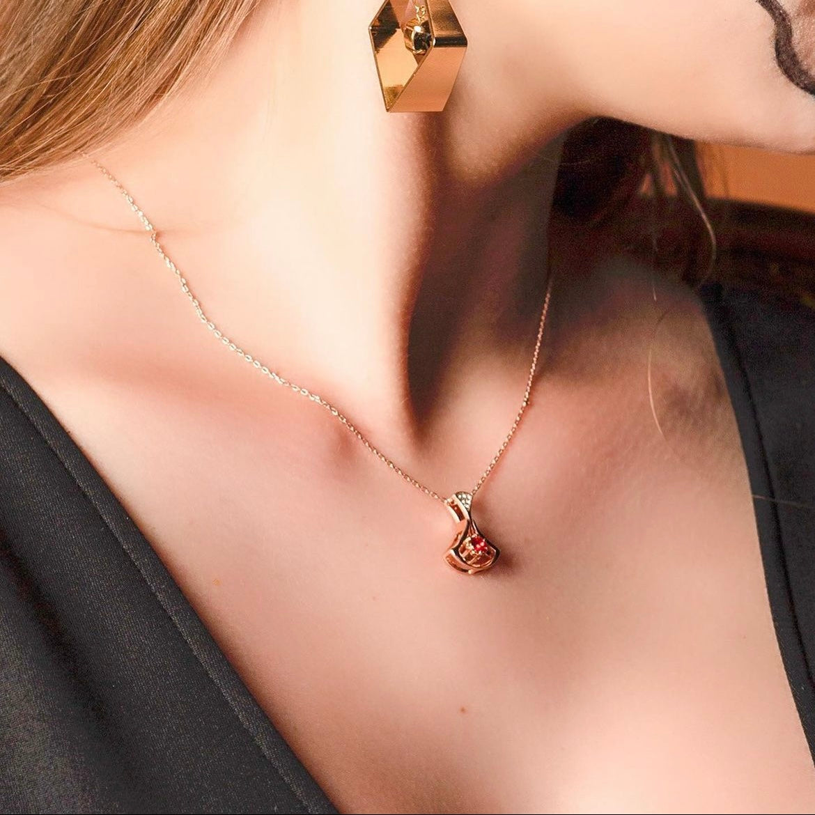 Girl | 4- Way- to- wear | Your Necklace, Your Choice - Red and white - 18k Rose Gold charm