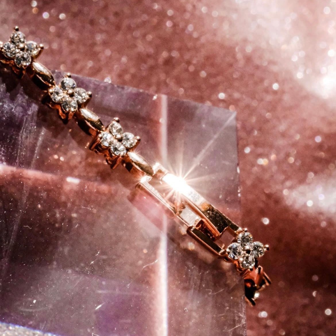 Blooming 1.0 | 18k Rosegold 14.5+2.5 cm - Floral Shining Luxurious bracelet with Swarovski crystals