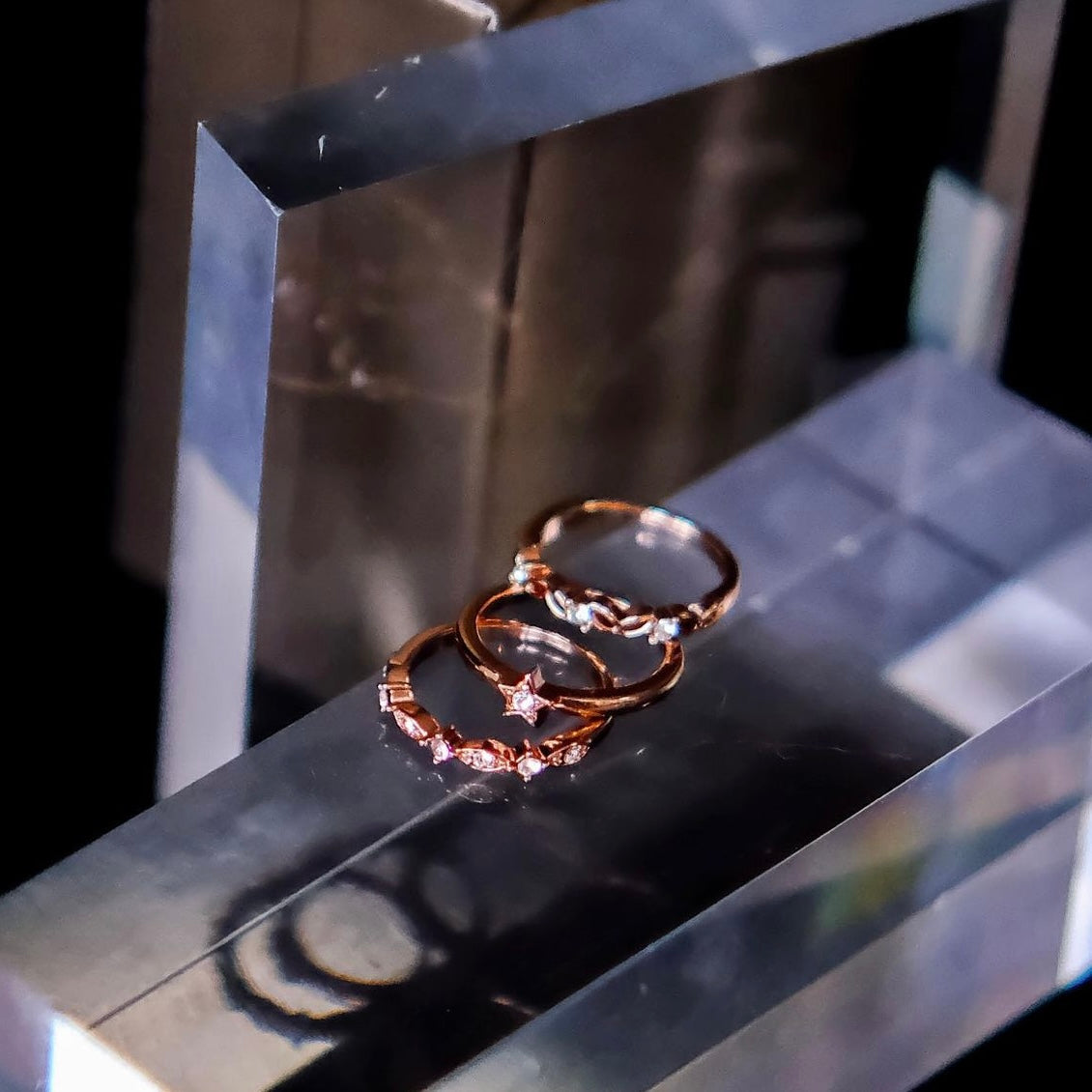Starry Night [Set rings of of 3] 18k Rose Gold- Mix and stack