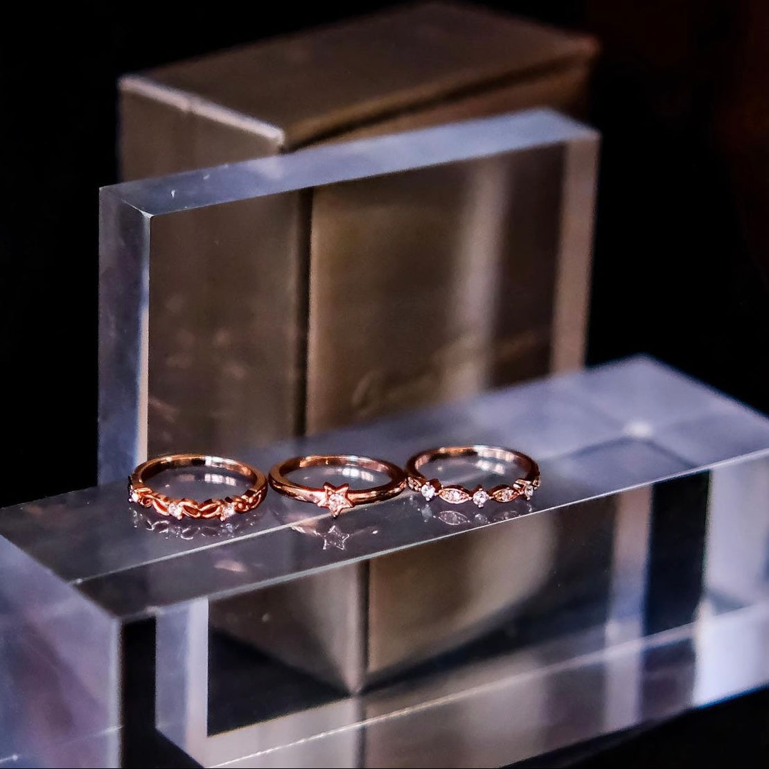 Starry Night [Set rings of of 3] 18k Rose Gold- Mix and stack