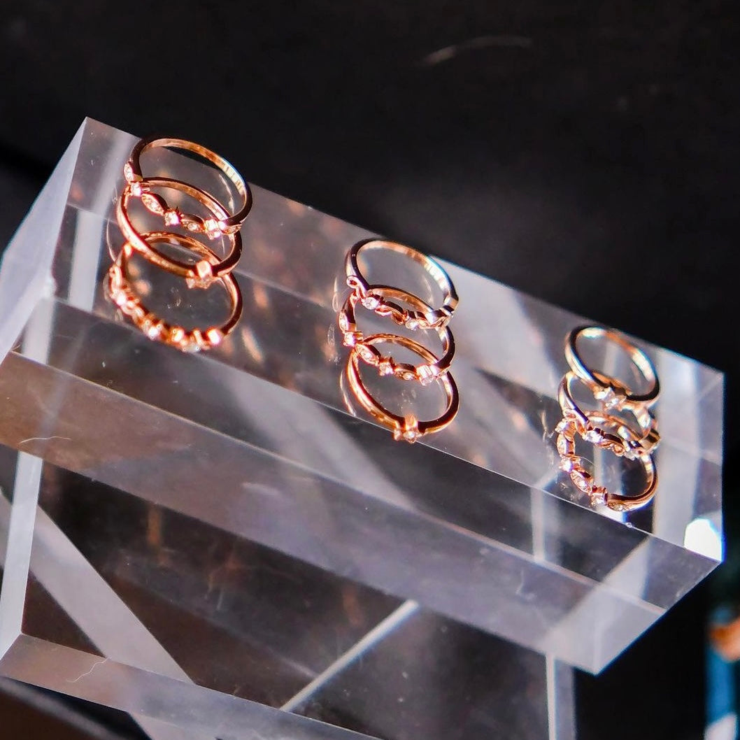 Starry Night [Set rings of of 3] 18k Rose Gold- Mix and stack