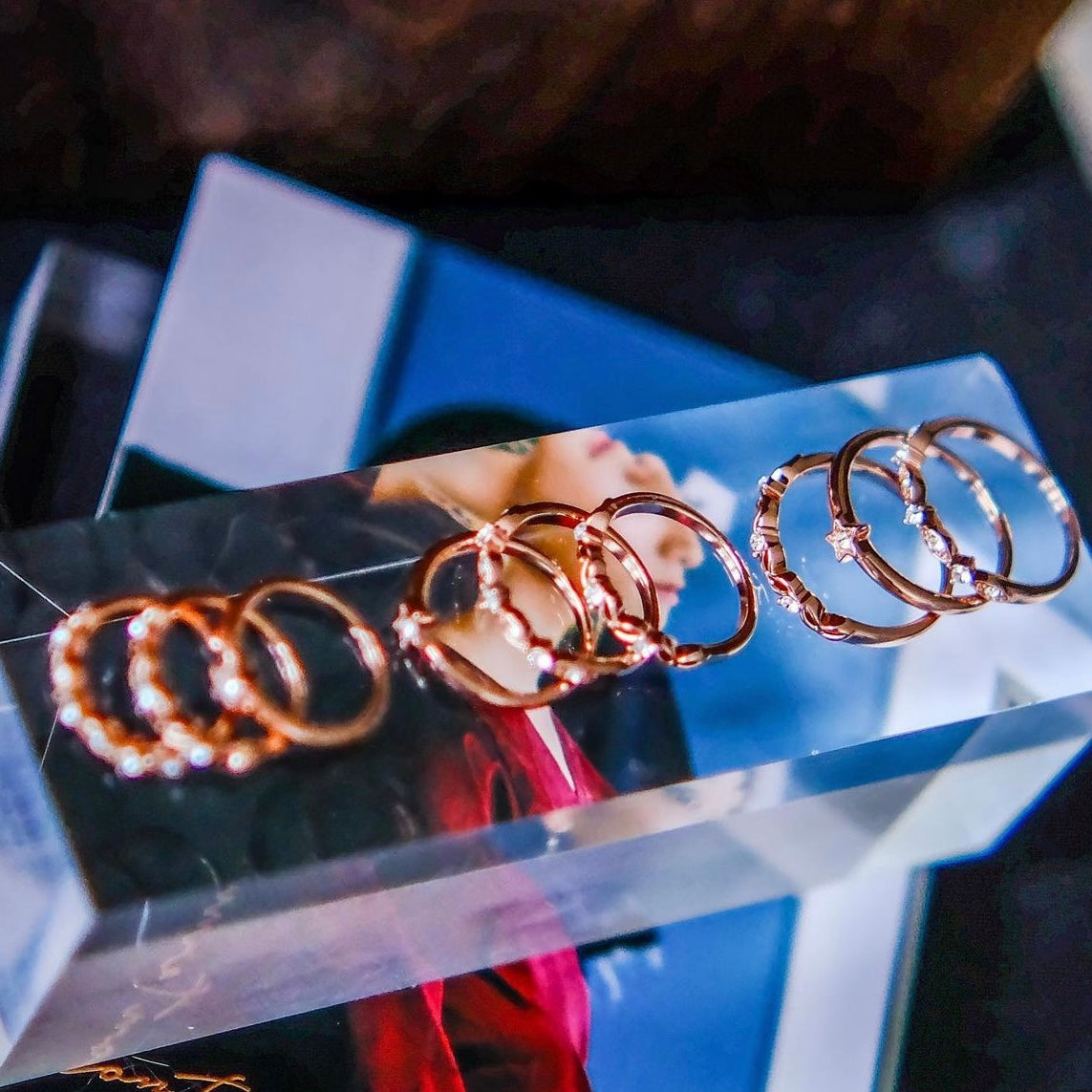 Starry Night [Set rings of of 3] 18k Rose Gold- Mix and stack