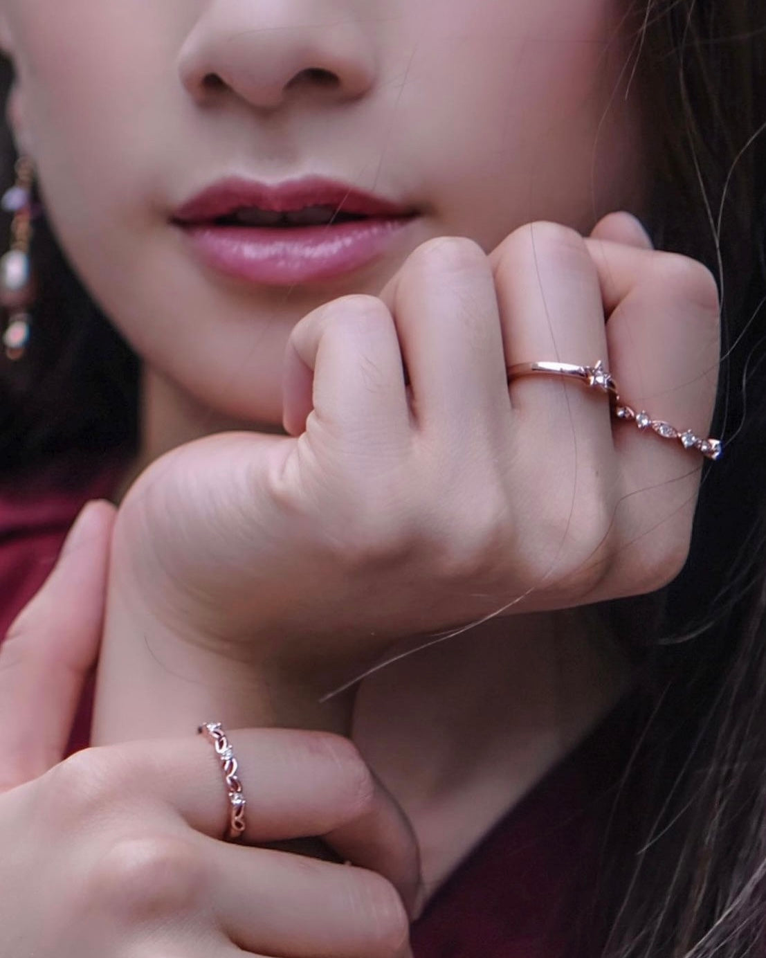 Starry Night [Set rings of of 3] 18k Rose Gold- Mix and stack