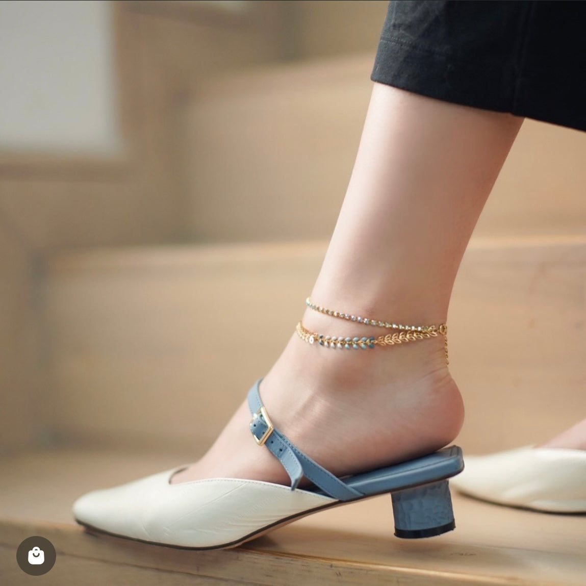 Skydiving | Double layer original designer anklet - Blue Swarovski crystal chain with texture