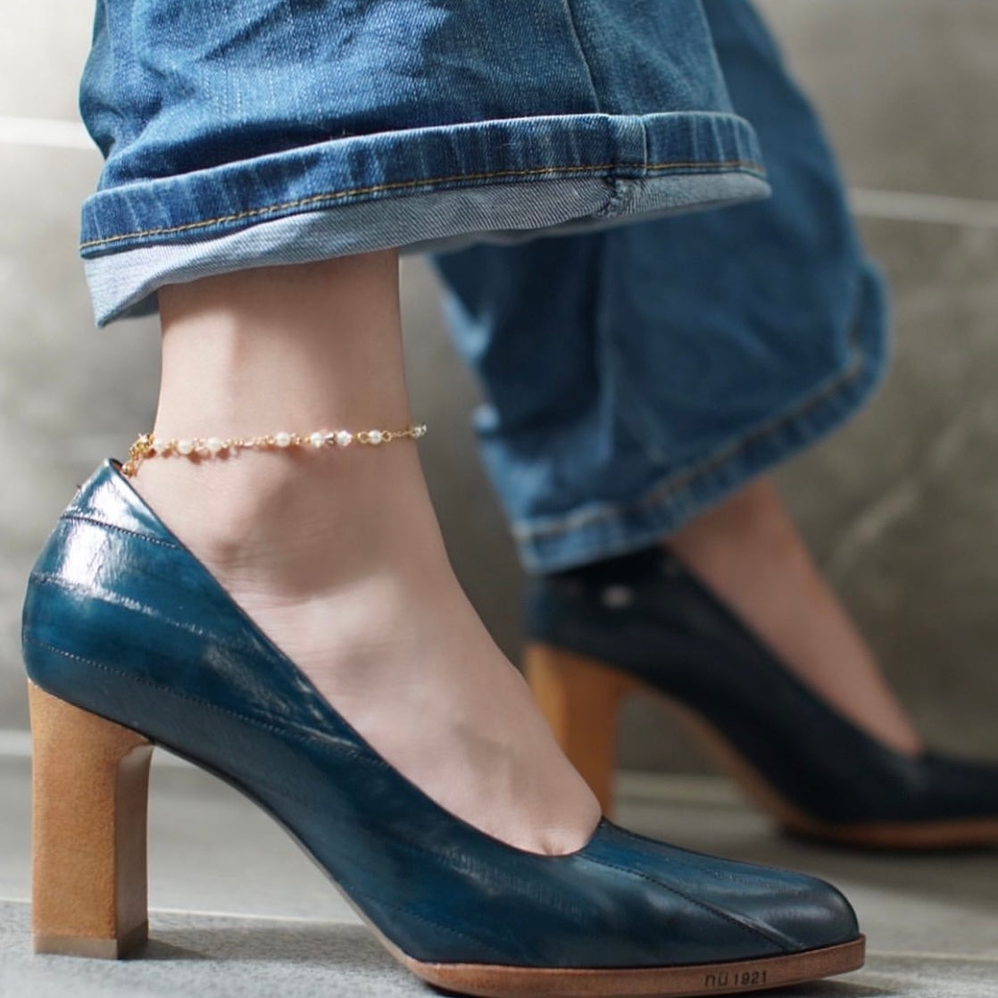 Rome City | 2- way anklet | Pearls chain - Princess crystal/ coin charm - vintage elegance