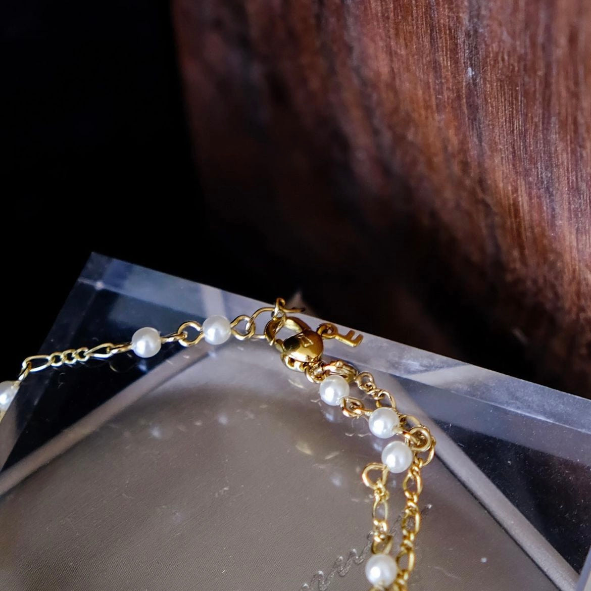 Rome City | 2- way anklet | Pearls chain - Princess crystal/ coin charm - vintage elegance