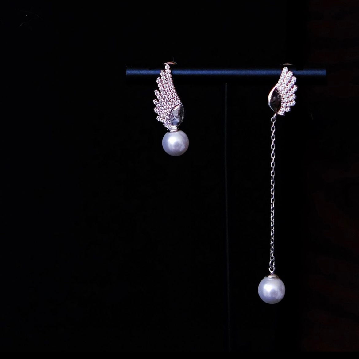 Cherub | converging goddess earrings - white gold, Swarovski pearls & crystals - Essentials for picnic date