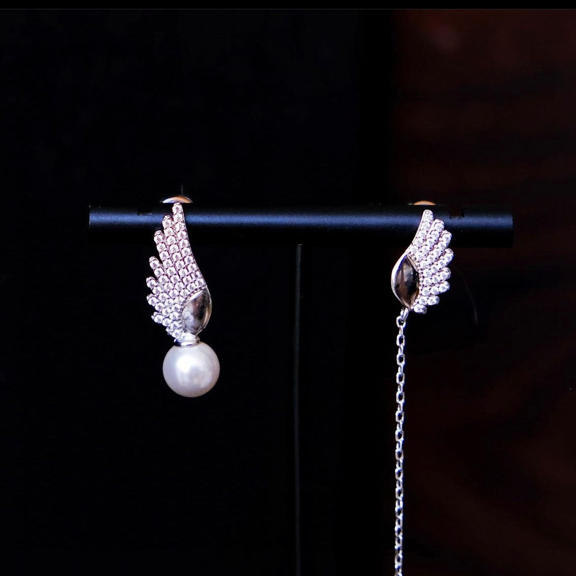 Cherub | converging goddess earrings - white gold, Swarovski pearls & crystals - Essentials for picnic date