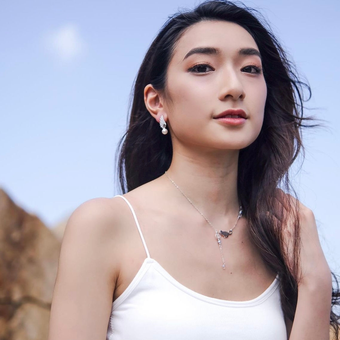 Cherub | converging goddess earrings - white gold, Swarovski pearls & crystals - Essentials for picnic date