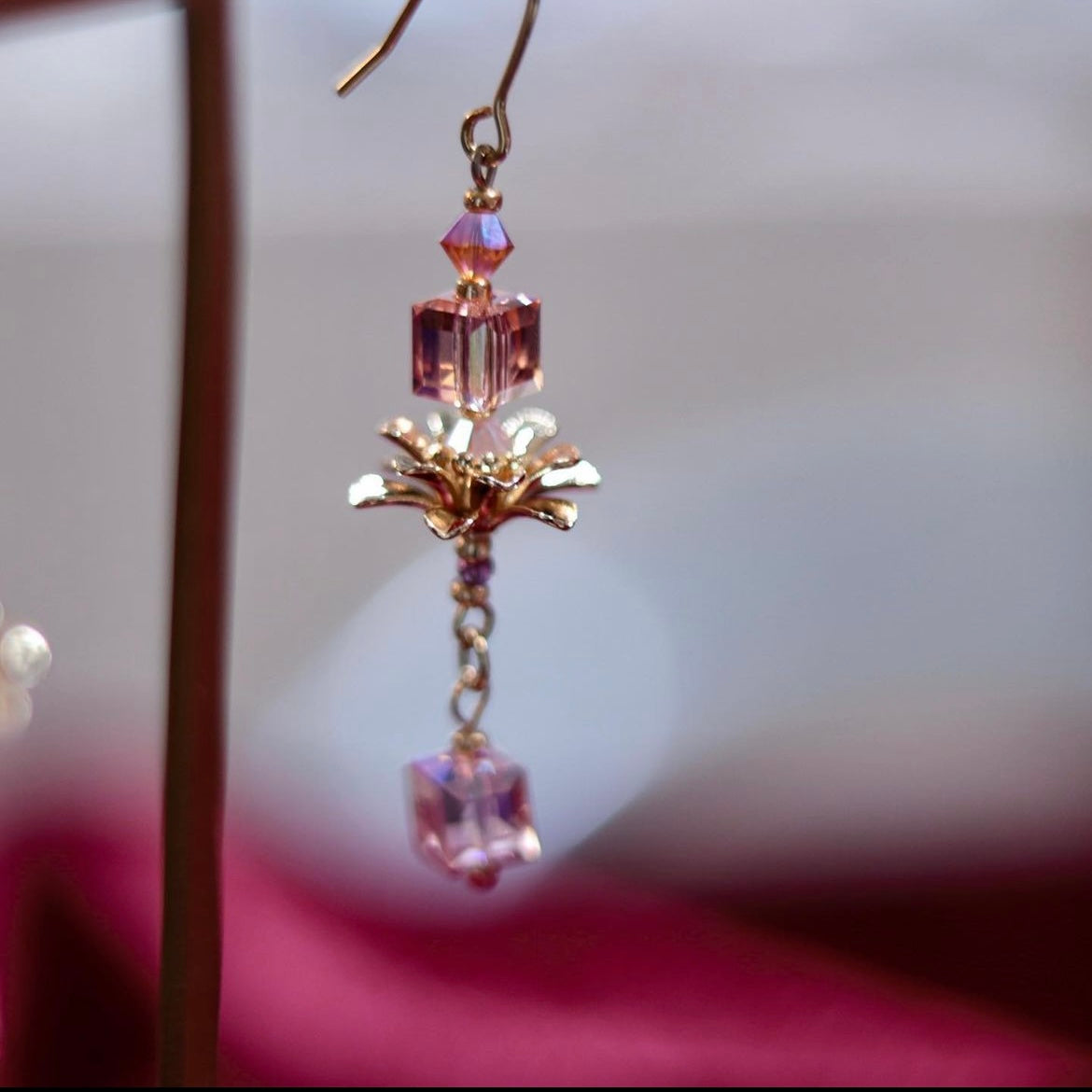 Peach Blossoms| Peachy color tone - floral - Cube crystals - Dreamy earrings