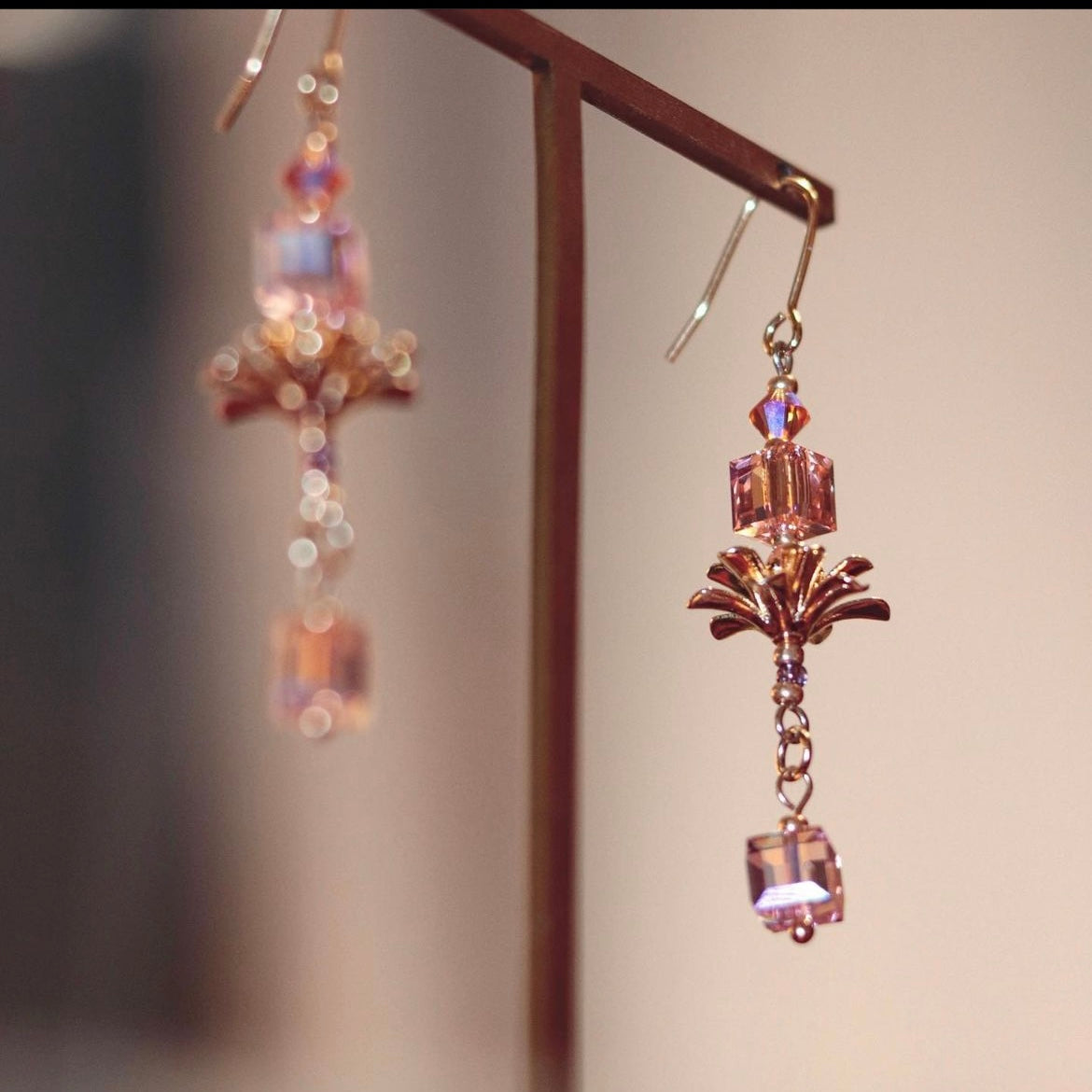 Peach Blossoms| Peachy color tone - floral - Cube crystals - Dreamy earrings