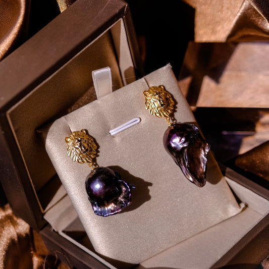 Stay Strong | Amazing violet baroque natural crystal earrings with Japanese golden craftsmanship