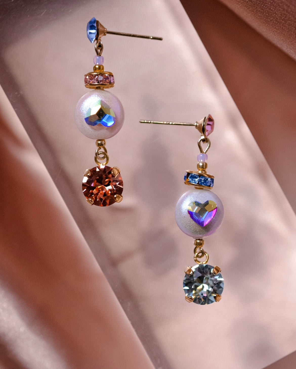 Sweetness | Collection AURA - Baby Blue baby pink Swa pearl earrings - cute and elegant