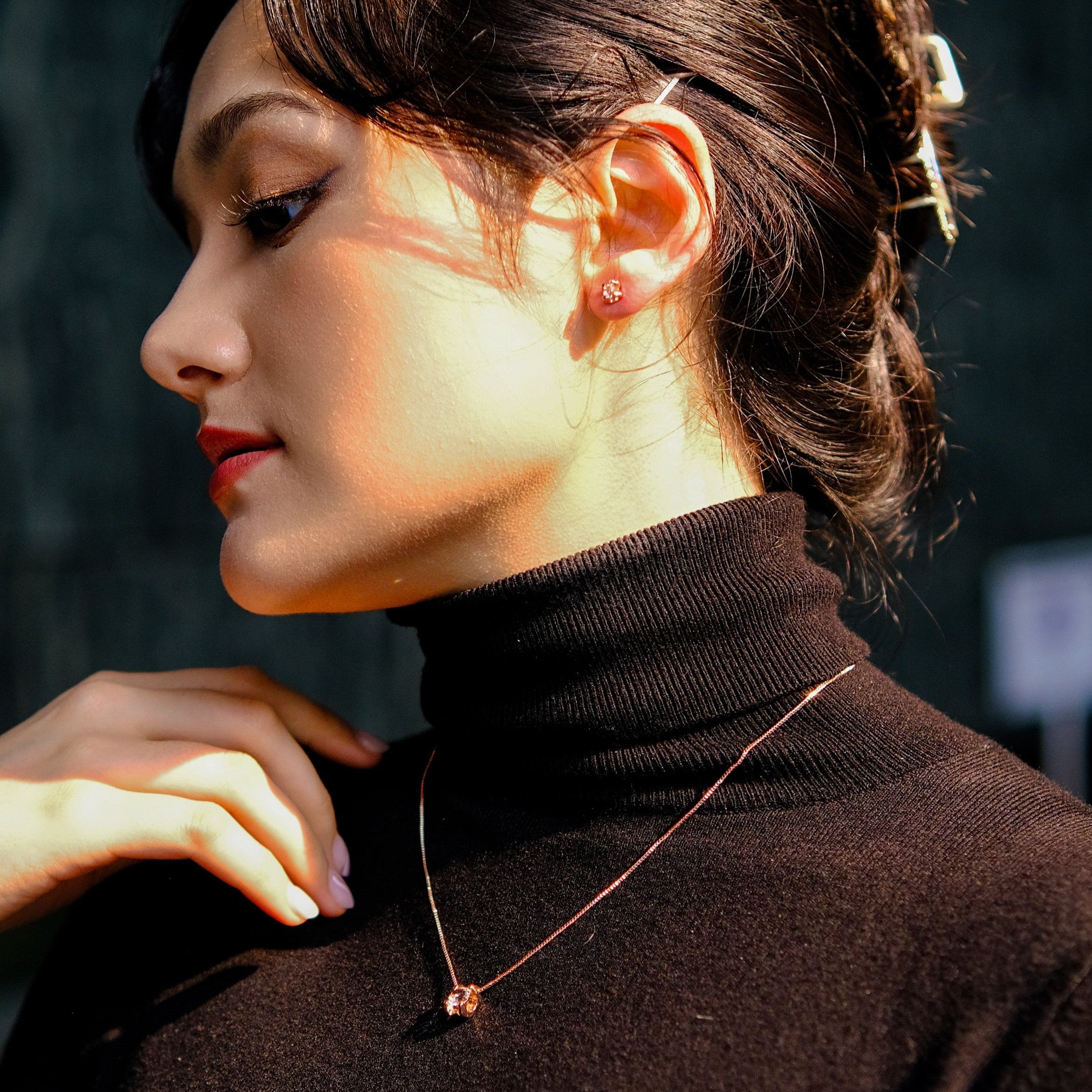Boundary | Set - Earrings & Necklace - Rosegold - simple elegance
