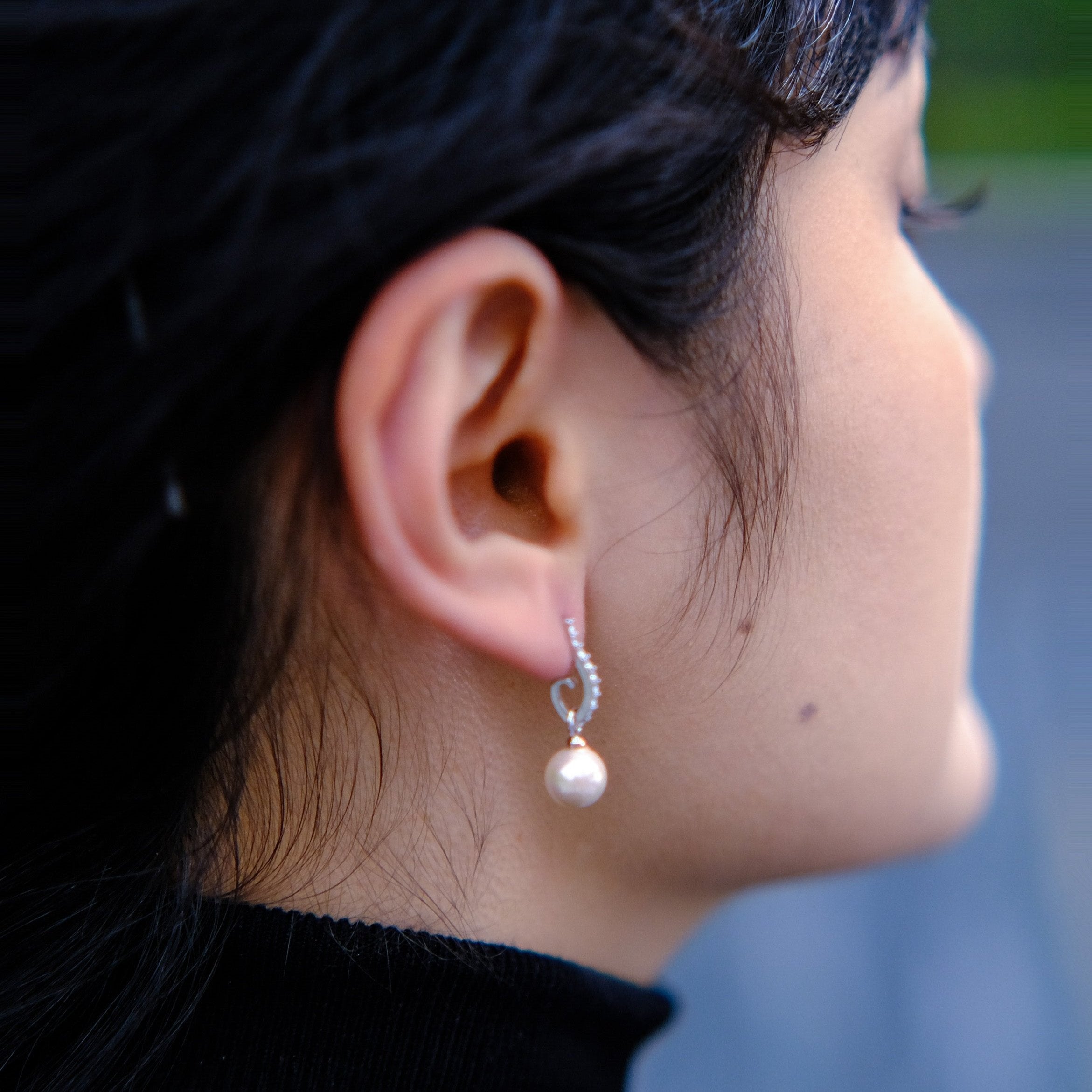 Bless - 4-way to wear pearl earrings - platinum 18k white gold