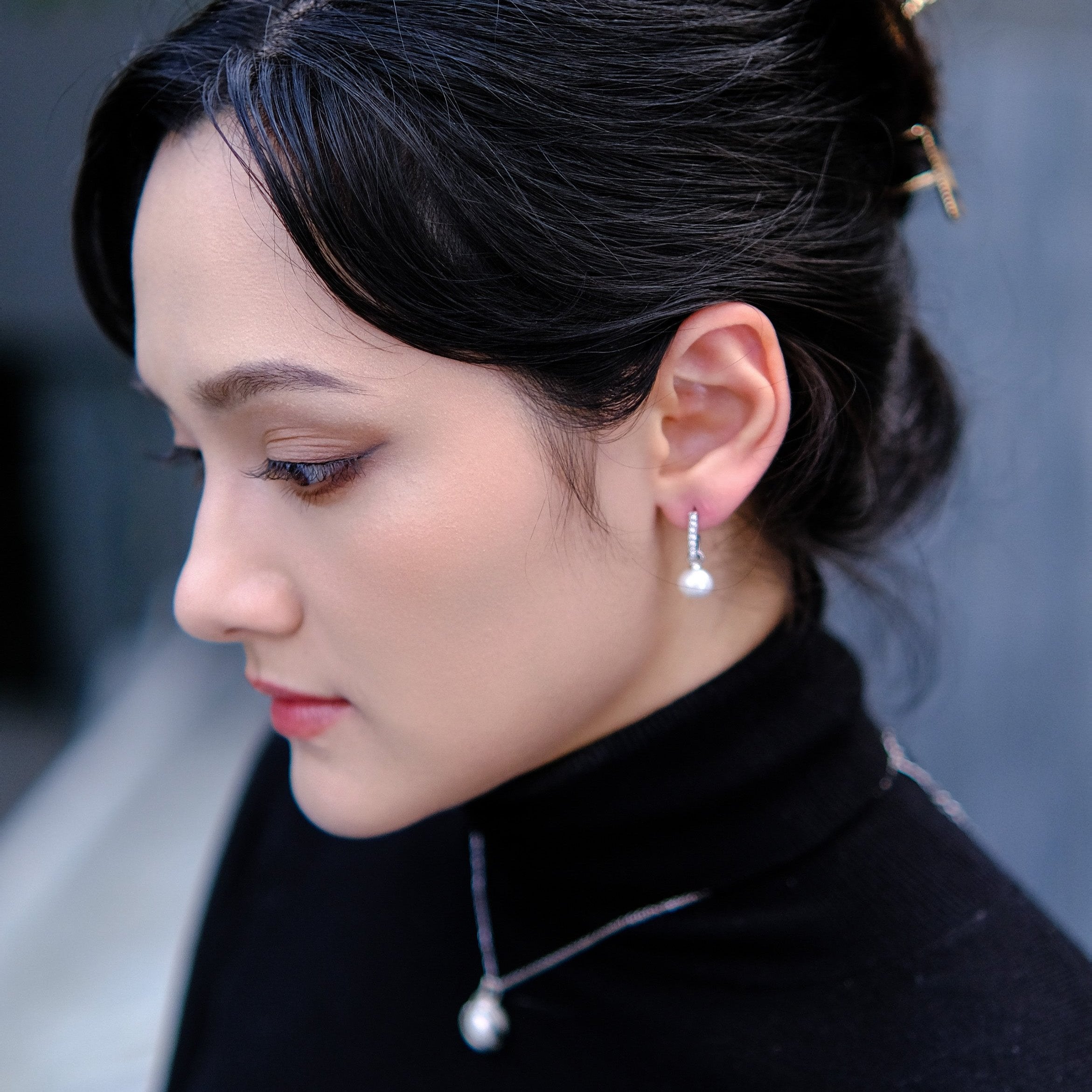 Bless - 4-way to wear pearl earrings - platinum 18k white gold